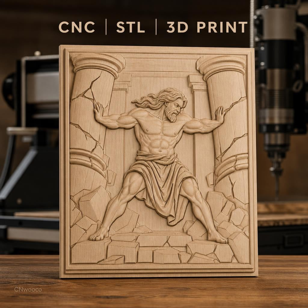 Fichier CNC & impression 3D Hercule poussant les colonnes, muscles et ruines, haute qualité relief STL