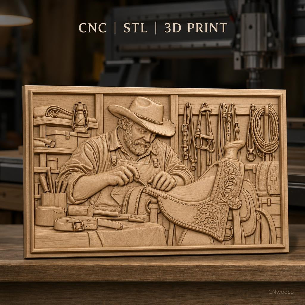 Fichier CNC & impression 3D artisan au travail, sellerie et outils de cuir, haute qualité relief STL