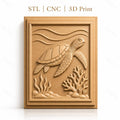 Fichier CNC & impression 3D tortue de mer, corail et algues, haute qualité relief STL