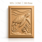 Fichier CNC & impression 3D tortue de mer, corail et algues, haute qualité relief STL