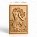 Fichier CNC & impression 3D sirène, écailles, coquillages et vagues, haute qualité relief STL