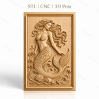 Fichier CNC & impression 3D sirène, écailles, coquillages et vagues, haute qualité relief STL