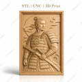 Fichier CNC & impression 3D samouraï en armure, katana et vagues, haute qualité relief STL