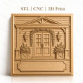 Fichier CNC & impression 3D maison, porte double avec fleurs et lanternes, haute qualité relief STL