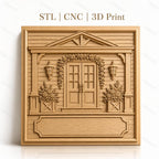 Fichier CNC & impression 3D maison, porte double avec fleurs et lanternes, haute qualité relief STL