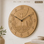 Fichier CNC & impression 3D horloge murale colombe rayons et livre ouvert STL