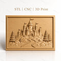 Fichier CNC & impression 3D château féerique, route sinueuse, arbres et rochers, haute qualité relief STL