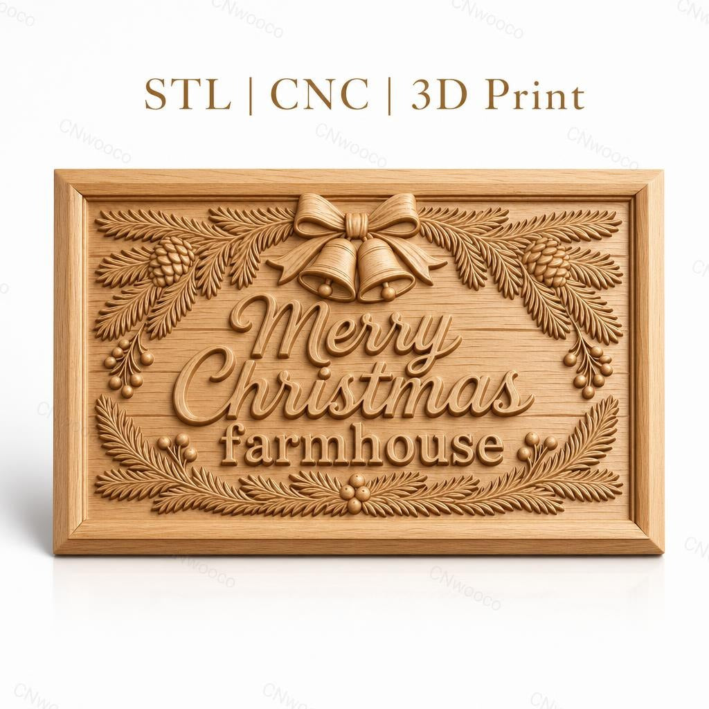 Fichier CNC & impression 3D Noël, décorations de ferme, cloches, pommes de pin, haute qualité relief STL