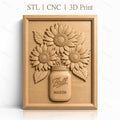 Fichier CNC & impression 3D bouquet de tournesols dans bocal Mason, relief floral haute qualité relief STL