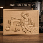 Fichier CNC & impression 3D couturière avec machine à coudre, tissus et accessoires, haute qualité relief STL