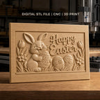 Fichier CNC & impression 3D Lapin de Pâques, oeufs décorés et fleurs, haute qualité relief STL