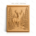 Fichier CNC & impression 3D cerf dans forêt avec fougères et rochers, haute qualité relief STL