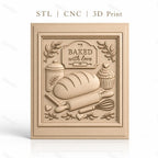Fichier CNC & impression 3D thème boulangerie, pain, cupcake, rouleau à pâtisserie, fouet, haute qualité relief STL