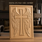 Fichier CNC & impression 3D Croix avec ailes d'ange, haute qualité relief STL