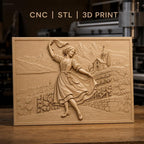 Fichier CNC & impression 3D danseuse folklorique, village, rangées de vigne, montagnes, haute qualité relief STL