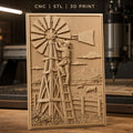 Fichier CNC & impression 3D ferme américaine, homme réparant une éolienne, paysage avec vaches, haute qualité relief STL