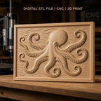 Fichier CNC & impression 3D Poulpe, octopus relief et vagues, haute qualité relief STL