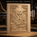 Fichier CNC & impression 3D cygnes en amour, lac, fleurs de nénuphar, texte Together Always, haute qualité relief STL