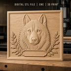 Fichier CNC & impression 3D tête de loup, feuillages décoratifs, haute qualité relief STL