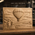 Fichier CNC & impression 3D montgolfière, couple vintage champêtre, haute qualité relief STL