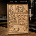 Fichier CNC & impression 3D thème de Noël, chien et chat devant cheminée avec sapin, haute qualité relief STL