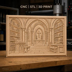 Fichier CNC & impression 3D intérieur d'église gothique, autel, bibliothèque, croix, haute qualité relief STL