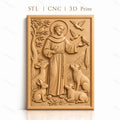 Fichier CNC & impression 3D Saint François d'Assise, animaux et oiseaux dans relief détaillé, haute qualité relief STL