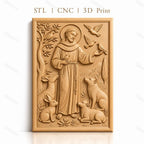 Fichier CNC & impression 3D Saint François d'Assise, animaux et oiseaux dans relief détaillé, haute qualité relief STL