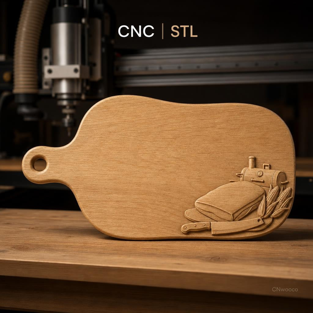Fichier CNC planche à découper, pain, maïs et couteau bas-relief pour sculpture sur bois, STL
