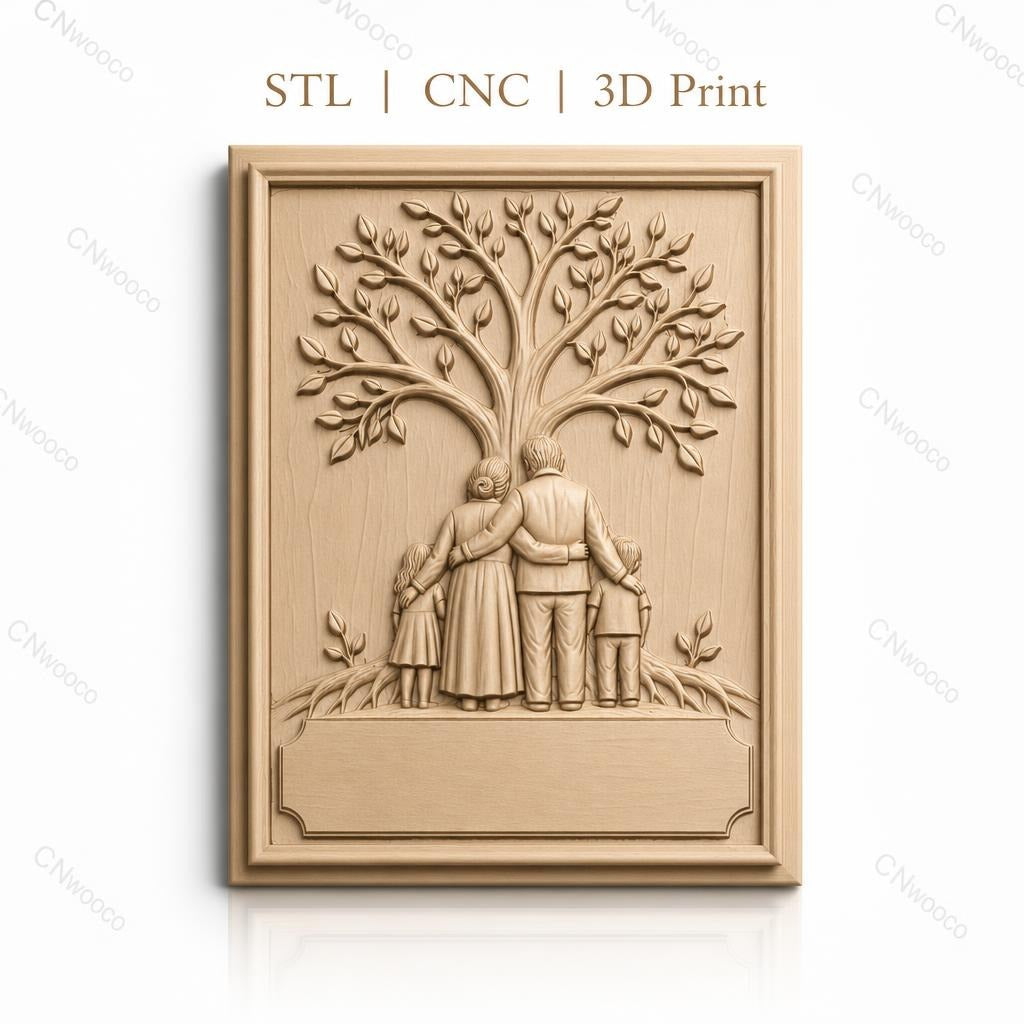 Fichier CNC & impression 3D arbre de vie famille enfants haute qualité relief STL