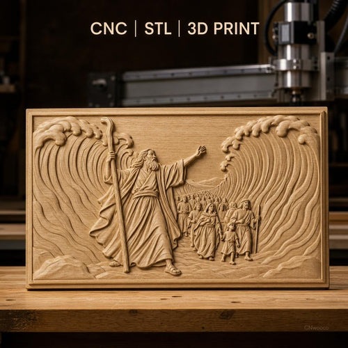 Fichier CNC & impression 3D Passage de la Mer Rouge, Moïse et peuple traversant, haute qualité relief STL