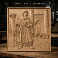 Fichier CNC & impression 3D caravane de dromadaires et voyageur oriental, porte fortifiée, haute qualité relief STL