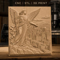 Fichier CNC & impression 3D ange avec ville ancienne, relief détaillé haute qualité relief STL