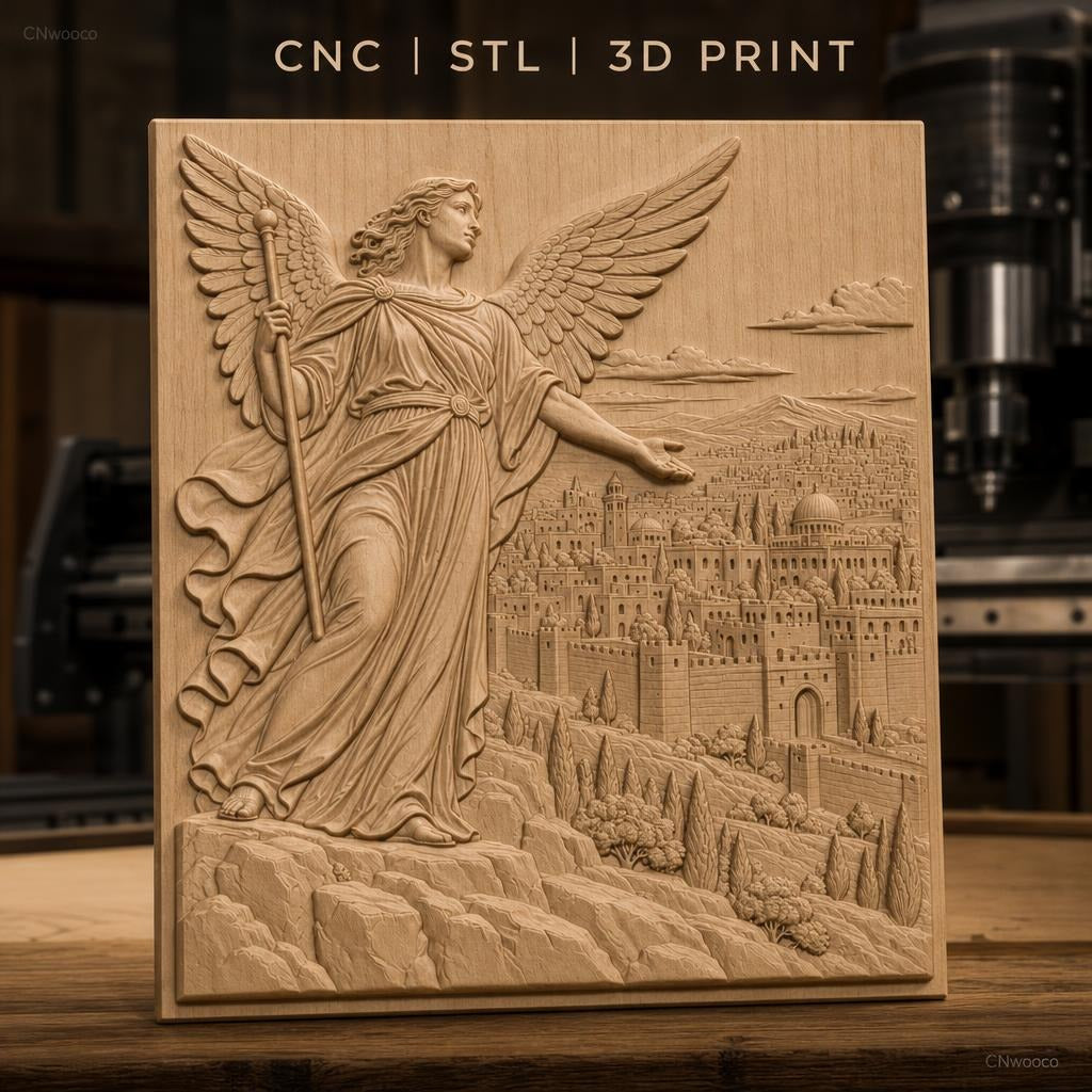 Fichier CNC & impression 3D ange avec ville ancienne, relief détaillé haute qualité relief STL
