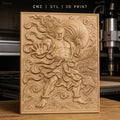 Fichier CNC & impression 3D guerrier japonais, temple traditionnel, nuages tourbillonnants, haute qualité relief STL