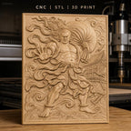 Fichier CNC & impression 3D guerrier japonais, temple traditionnel, nuages tourbillonnants, haute qualité relief STL