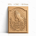 Fichier CNC & impression 3D mains en prière, rayons lumineux et couronne de feuilles, haute qualité relief STL