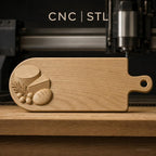 Fichier CNC planche à découper fromage pain olives en bas-relief, STL