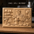 Fichier CNC & impression 3D chapelier en atelier, préparation de chapeaux haute qualité relief STL