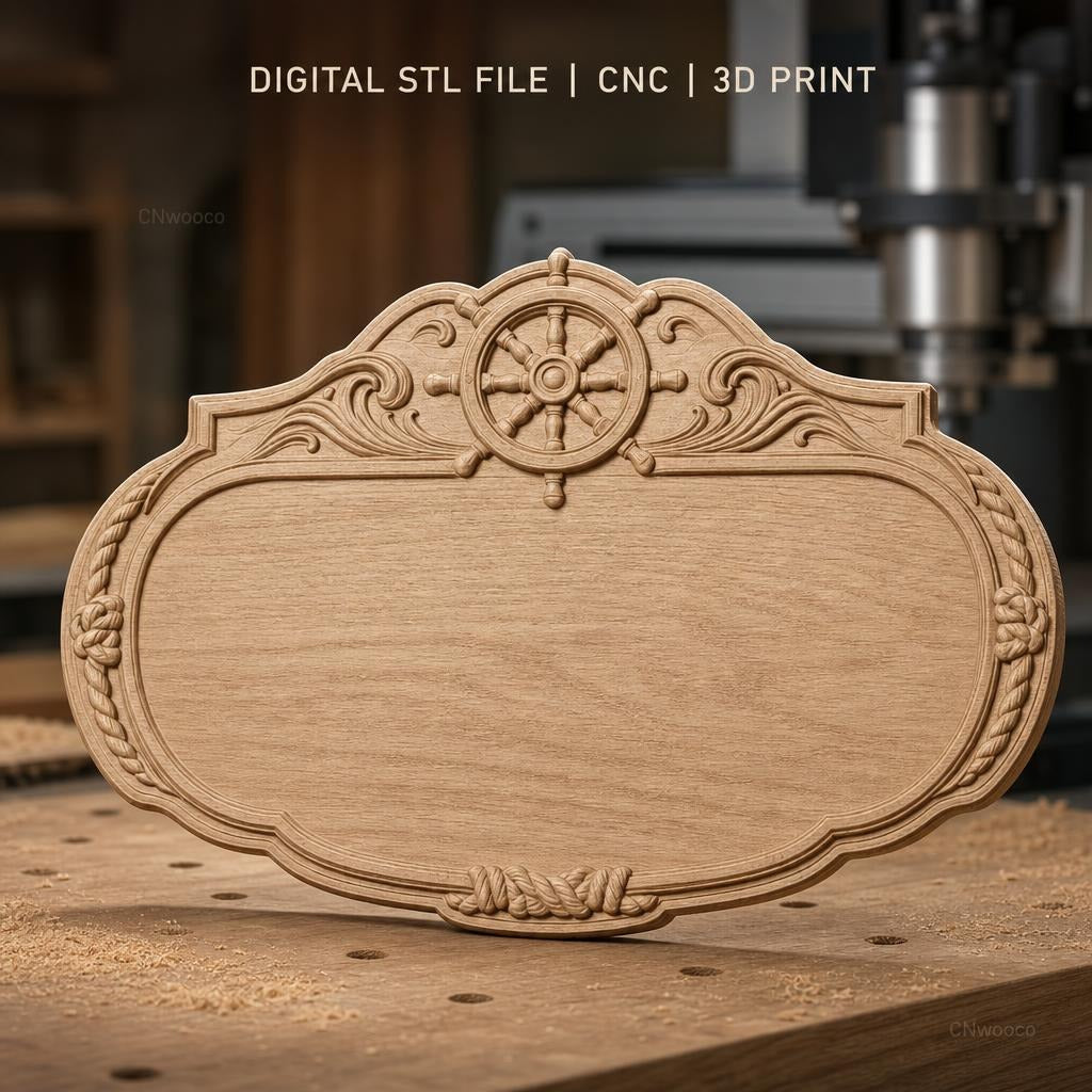 Fichier CNC & impression 3D enseigne murale marine avec volant bateau, STL très haute qualité