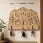 Fichier CNC porte-clés mural enseigne Lodge ours montagne nature, STL très haute qualité