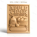 Fichier CNC & impression 3D Apple Cider, panier de pommes et bouteille, haute qualité relief STL