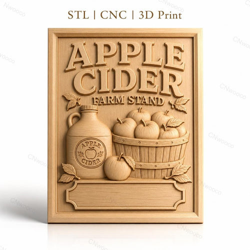 Fichier CNC & impression 3D Apple Cider, panier de pommes et bouteille, haute qualité relief STL