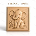 Fichier CNC & impression 3D bébé éléphant mignon, relief décoratif nature plantes, haute qualité relief STL