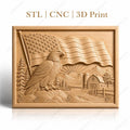 Fichier CNC & impression 3D aigle américain, drapeau USA, ferme et montagne, haute qualité relief STL