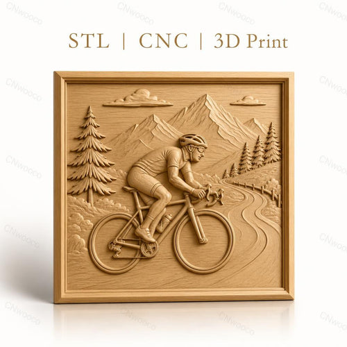 Fichier CNC & impression 3D cycliste en montagne, paysage montagneux et route sinueuse, haute qualité relief STL