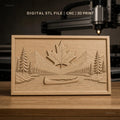 Fichier CNC & impression 3D paysage nature avec canoë et feuille d'érable, haute qualité relief STL