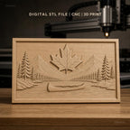 Fichier CNC & impression 3D paysage nature avec canoë et feuille d'érable, haute qualité relief STL