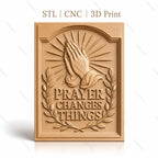 Fichier CNC & impression 3D message prière mains jointes et couronne de feuilles, haute qualité relief STL