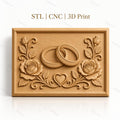 Fichier CNC & impression 3D thème mariage, bagues entrelacées, roses et cœur, haute qualité relief STL